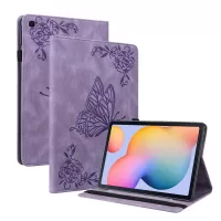 Folio Design Imprinted Butterfly Flower Shockproof PU Leather Stand Cards Slot Cover for Samsung Galaxy Tab S6 Lite/S6 Lite (2022) - Purple