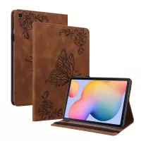 Folio Design Imprinted Butterfly Flower Shockproof PU Leather Stand Cards Slot Cover for Samsung Galaxy Tab S6 Lite/S6 Lite (2022) - Brown