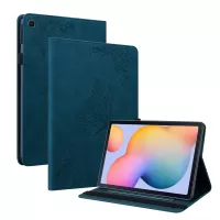 Folio Design Imprinted Butterfly Flower Shockproof PU Leather Stand Cards Slot Cover for Samsung Galaxy Tab S6 Lite/S6 Lite (2022) - Blue