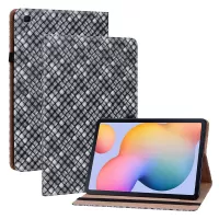 Multi-color Woven Texture Elastic Band Card Slots Design PU Leather Tablet Cover Case with Stand for Samsung Galaxy Tab S6 Lite/S6 Lite (2022) SM-P610/SM-P615 - Black