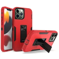 For iPhone 13 Pro Max 6.7 inch Back Shell, Impact Resistant PC + TPU Hybrid Phone Cover with Integrated Kickstand Car Mount Metal Sheet Case - Red/Black