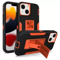 For iPhone 13 mini 5.4 inch Back Shell, Bump Proof PC + TPU Hybrid Phone Cover with Integrated Kickstand Car Mount Metal Sheet Case - Black/Orange
