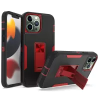 For iPhone 13 Pro Max 6.7 inch Back Shell, Impact Resistant PC + TPU Hybrid Phone Cover with Integrated Kickstand Car Mount Metal Sheet Case - Black/Wine Red