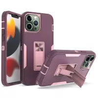For iPhone 13 Pro Max 6.7 inch Back Shell, Impact Resistant PC + TPU Hybrid Phone Cover with Integrated Kickstand Car Mount Metal Sheet Case - Purplish Red/Rose Gold