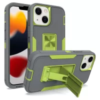 For iPhone 13 mini 5.4 inch Back Shell, Bump Proof PC + TPU Hybrid Phone Cover with Integrated Kickstand Car Mount Metal Sheet Case - Dark Grey/Fluorescent Green