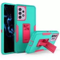 For Samsung Galaxy A53 5G Back Shell, Scratch Resistant PC + TPU Hybrid Phone Cover with Integrated Kickstand Car Mount Metal Sheet Case - Teal/Rose