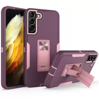 For Samsung Galaxy S22+ 5G Hard PC + Soft TPU Hybrid Phone Cover with Integrated Kickstand Car Mount Metal Sheet Case - Purplish Red/Rose Gold