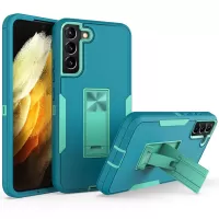 For Samsung Galaxy S22+ 5G Hard PC + Soft TPU Hybrid Phone Cover with Integrated Kickstand Car Mount Metal Sheet Case - Lake Blue/Blue-green