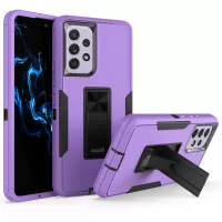 For Samsung Galaxy A53 5G Back Shell, Scratch Resistant PC + TPU Hybrid Phone Cover with Integrated Kickstand Car Mount Metal Sheet Case - Purple/Black