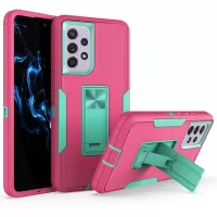 For Samsung Galaxy A53 5G Back Shell, Scratch Resistant PC + TPU Hybrid Phone Cover with Integrated Kickstand Car Mount Metal Sheet Case - Rose/Blue-green
