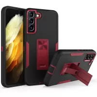 For Samsung Galaxy S22+ 5G Hard PC + Soft TPU Hybrid Phone Cover with Integrated Kickstand Car Mount Metal Sheet Case - Black/Wine Red