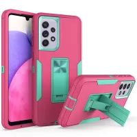 For Samsung Galaxy A33 5G Drop Proof PC + TPU Hybrid Phone Cover with Integrated Kickstand Car Mount Metal Sheet Case - Rose/Blue-green