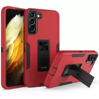 For Samsung Galaxy S22+ 5G Hard PC + Soft TPU Hybrid Phone Cover with Integrated Kickstand Car Mount Metal Sheet Case - Red/Black