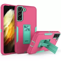 For Samsung Galaxy S22+ 5G Hard PC + Soft TPU Hybrid Phone Cover with Integrated Kickstand Car Mount Metal Sheet Case - Rose/Blue-green