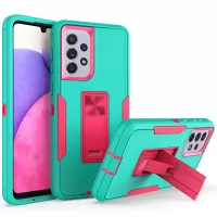 For Samsung Galaxy A33 5G Drop Proof PC + TPU Hybrid Phone Cover with Integrated Kickstand Car Mount Metal Sheet Case - Teal/Rose