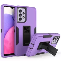 For Samsung Galaxy A33 5G Drop Proof PC + TPU Hybrid Phone Cover with Integrated Kickstand Car Mount Metal Sheet Case - Purple/Black