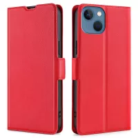 Side Magnetic Clasp Phone Case for iPhone 13 6.1 inch PU Leather + TPU Protective Cover with Card Holder Stand - Red