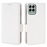 For Samsung Galaxy M33 5G (Global Version) Shockproof Phone Cover Side Buckle Litchi Texture Leather Phone Case Fingerprint-Free Wallet Stand Design PU Leather Protective Case - White