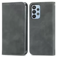 Auto-Absorbed Retro PU Leather Shell for Samsung Galaxy A23 5G, Adjustable Stand Design Sratch-Resistant Skin Touch Leather Phone Case with Card Slots - Grey