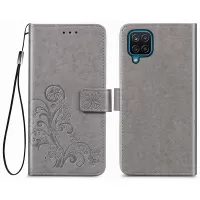 For Samsung Galaxy M33 5G (Global Version) Wallet Stand Case Imprinting Four-leaf Clover PU Leather Anti-drop Phone Cover - Grey