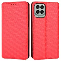 Anti-scratch Imprinted Rhombus Pattern Case for Samsung Galaxy M33 5G (Global Version), PU Leather Stand Magnetic Auto Closure Wallet Phone Cover - Red