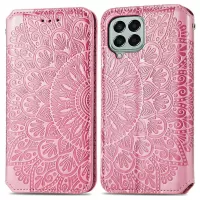 For Samsung Galaxy M33 5G (Global Version) Imprinting Mandala Pattern Wallet Phone Case PU Leather Magnetic Absorption Stand Shell - Pink