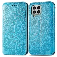 For Samsung Galaxy M33 5G (Global Version) Imprinting Mandala Pattern Wallet Phone Case PU Leather Magnetic Absorption Stand Shell - Blue
