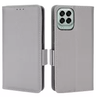 For Samsung Galaxy M33 5G (Global Version) Shockproof Phone Cover Side Buckle Litchi Texture Leather Phone Case Fingerprint-Free Wallet Stand Design PU Leather Protective Case - Grey