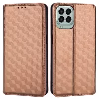 Anti-scratch Imprinted Rhombus Pattern Case for Samsung Galaxy M33 5G (Global Version), PU Leather Stand Magnetic Auto Closure Wallet Phone Cover - Brown