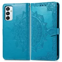 Mandala Flower Imprinting PU Leather Case for Samsung Galaxy M23 5G/F23 5G, Full Coverage Leather Phone Shell with Stand Wallet Design - Blue