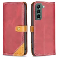 BINFEN COLOR BF Leather Series-8 12 Style PU Leather Phone Shell for Samsung Galaxy S22+ 5G, Foldable Stand Design Splicing Matte Leather Case with 3 Card Slots - Red