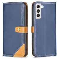 BINFEN COLOR BF Leather Series-8 12 Style PU Leather Phone Shell for Samsung Galaxy S22 5G, Scratch-Resistant Splicing Matte Leather Stand Case with Card Slots Design - Blue