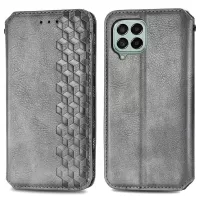 For Samsung Galaxy M53 5G Auto-Absorbed Rhombus Imprinting Leather Phone Case with Foldable Stand Folio Flip Wallet - Grey