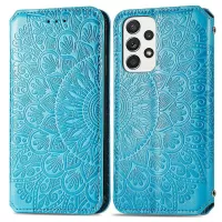 For Samsung Galaxy A73 5G Imprinted Mandala Pattern PU Leather Book Style Case Wallet Magnetic Absorption Stand Feature Folio Cover - Blue