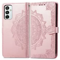 Mandala Flower Imprinting PU Leather Case for Samsung Galaxy M23 5G/F23 5G, Full Coverage Leather Phone Shell with Stand Wallet Design - Rose Gold