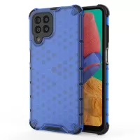 For Samsung Galaxy M33 5G (Global Version) Honeycomb Textured Soft TPU + Hard PC Phone Anti-drop Case Hybrid Protective Cover - Blue