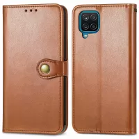 For Samsung Galaxy M53 5G Solid Color Phone Case Magnetic Round Buckle PU Leather Stand Wallet Drop-proof Cover - Brown