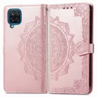 Mandala Flower Imprinting PU Leather Case for Samsung Galaxy M33 5G (Global Version), Adjustable Stand Wallet Design Leather Phone Shell with Strap - Rose Gold