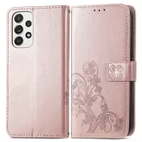 For Samsung Galaxy A33 5G Imprinting Four-leaf Clover PU Leather Folio Flip Case Magnetic Clasp Wallet Stand Phone Shell - Rose Gold