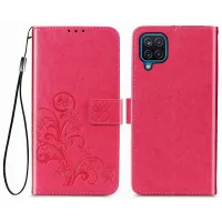 For Samsung Galaxy M33 5G (Global Version) Wallet Stand Case Imprinting Four-leaf Clover PU Leather Anti-drop Phone Cover - Red