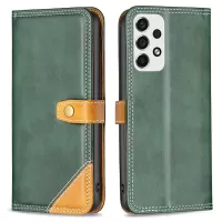 BINFEN COLOR BF Leather Series-8 12 Style PU Leather Phone Shell for Samsung Galaxy A53 5G, 3 Card Slots Design Splicing Matte Leather Case with Stand - Green