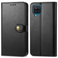 For Samsung Galaxy M33 5G (Global Version) Solid Color PU Leather Case Magnetic Round Buckle Mobile Phone Stand Wallet Cover - Black