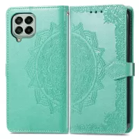 Mandala Flower Imprinting PU Leather Case for Samsung Galaxy M53 5G, Stand Wallet Design Full Covering Leather Phone Shell with Strap - Green