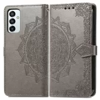 Mandala Flower Imprinting PU Leather Case for Samsung Galaxy M23 5G/F23 5G, Full Coverage Leather Phone Shell with Stand Wallet Design - Grey