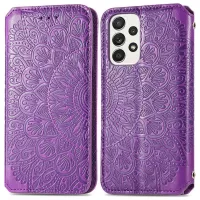 For Samsung Galaxy A73 5G Imprinted Mandala Pattern PU Leather Book Style Case Wallet Magnetic Absorption Stand Feature Folio Cover - Purple