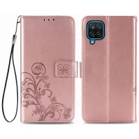 For Samsung Galaxy M53 5G Four-leaf Clover Imprinted PU Leather Stand Case Shockproof Phone Wallet Cover - Rose Gold