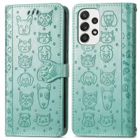 For Samsung Galaxy A33 5G Imprinting Cat Dog Pattern Wallet PU Leather Case Foldable Stand Phone Cover with Strap - Green