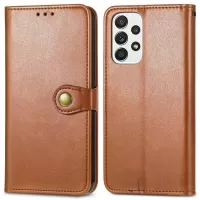 For Samsung Galaxy A33 5G Magnetic Round Buckle Stand PU Leather Case Wallet Phone Cover - Brown
