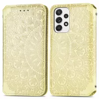For Samsung Galaxy A73 5G Imprinted Mandala Pattern PU Leather Book Style Case Wallet Magnetic Absorption Stand Feature Folio Cover - Yellow
