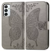 Big Butterfly Imprinting Leather Phone Shell for Samsung Galaxy M23 5G/F23 5G, Anti-Drop PU Leather Case with Stand Wallet Design - Grey